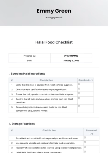 Free Halal Food Checklist Template to Edit Online