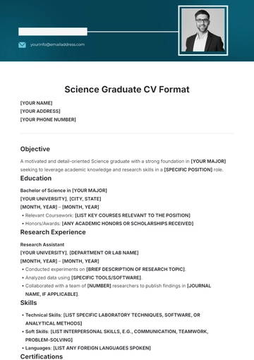 Free Science Graduate CV Format Template to Edit Online
