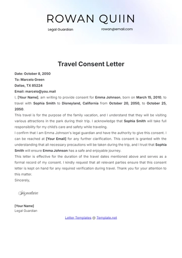 Free Travel Consent Letter Template to Edit Online