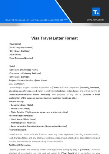 Free Visa Travel Letter Format Template to Edit Online