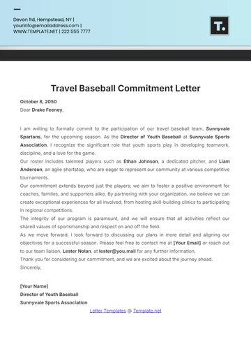 Free Travel Baseball Commitment Letter Template to Edit Online