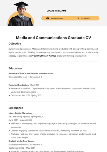Free Media and Communications Graduate CV Template to Edit Online