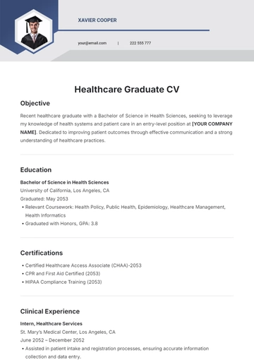 Free Healthcare Graduate CV Template to Edit Online