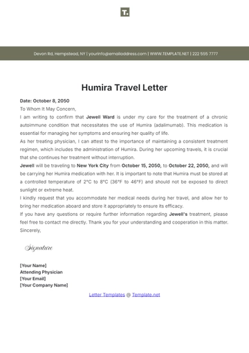 Free Humira Travel Letter Template to Edit Online