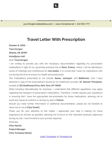 Free Travel Letter with Prescription Template to Edit Online