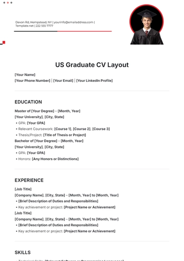 Free US Graduate CV Layout Template to Edit Online
