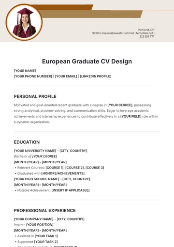Free European Graduate CV Design Template to Edit Online