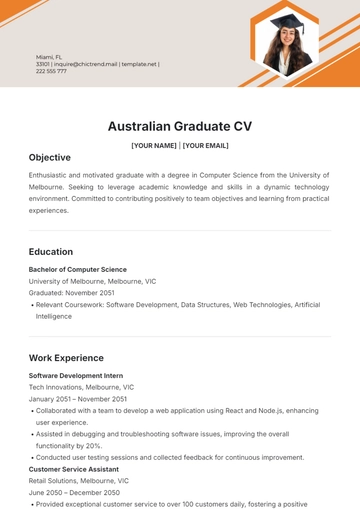 Free Australian Graduate CV Template to Edit Online