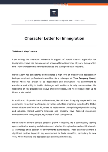 Free Character Letter for Immigration Template to Edit Online