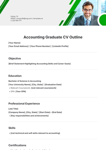 Free Accounting Graduate CV Outline Template to Edit Online