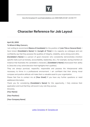Free Character Reference for Job Layout Template to Edit Online