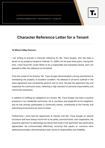 Free Character Reference Letter for a Tenant Template to Edit Online