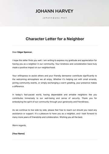 Free Character Letter for a Neighbor Template to Edit Online