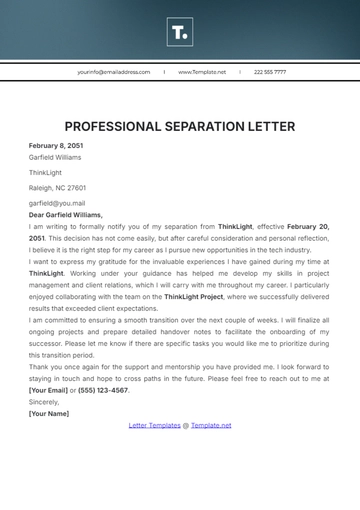 Free Professional Separation Letter Template to Edit Online