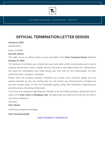 Free Official Termination Letter Design Template to Edit Online