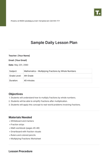 Free Sample Daily Lesson Plan Template to Edit Online