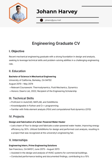 Free Engineering Graduate CV Template to Edit Online
