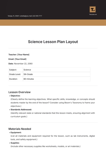 Free Science Lesson Plan Layout Template to Edit Online