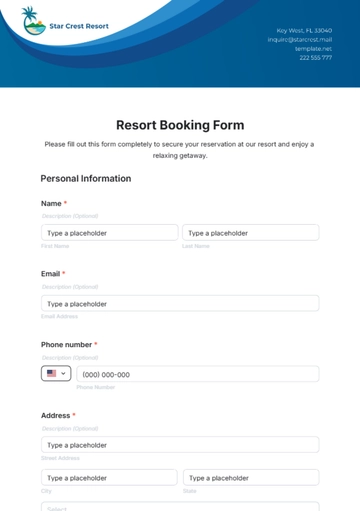 Free Resort Booking Form Template to Edit Online