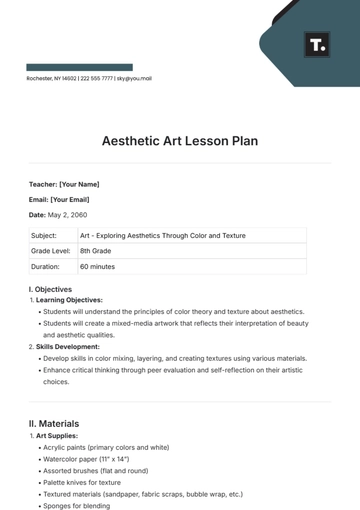 Free Aesthetic Art Lesson Plan Template to Edit Online