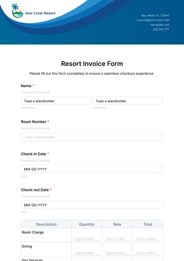 Free Resort Invoice Form Template to Edit Online