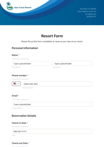 Free Resort Form Template to Edit Online