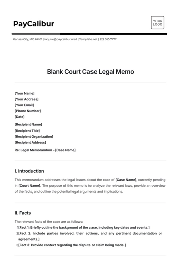 Free Blank Court Case Legal Memo Template to Edit Online