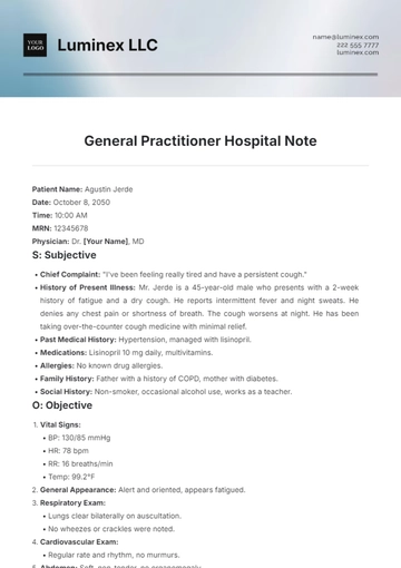Free General Practitioner Hospital Note Template to Edit Online