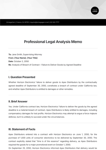 Free Professional Legal Analysis Memo Template to Edit Online