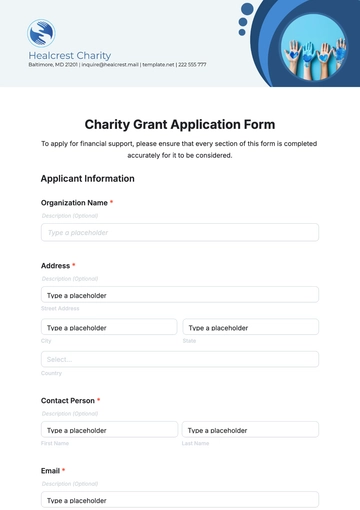 Free Charity Grant Application Form Template to Edit Online