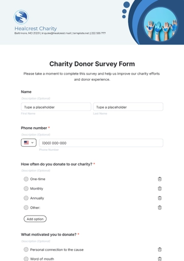 Free Charity Donor Survey Form Template to Edit Online