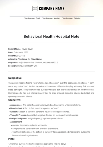 Free Behavioral Health Hospital Note Template to Edit Online
