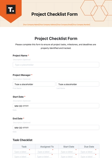 Free Project Checklist Form Template to Edit Online