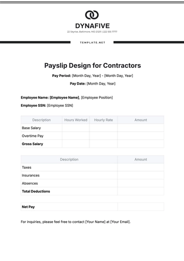 Free Payslip Template Design for Contractors to Edit Online | Template.net