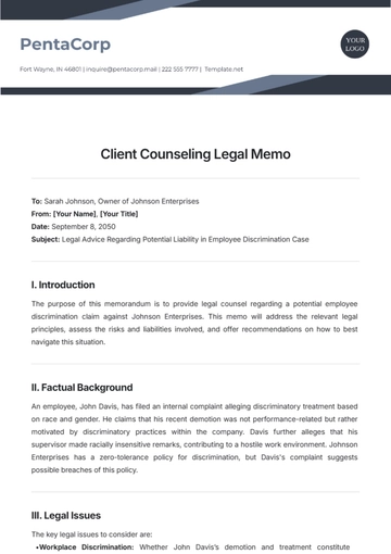 Free Client Counseling Legal Memo Template to Edit Online