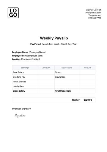 Free Weekly Payslip Template to Edit Online | Template.net