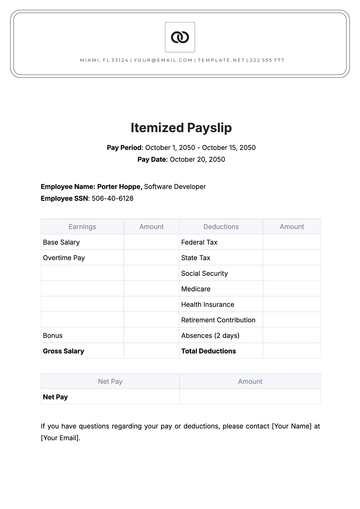 Free Itemized Payslip Template to Edit Online