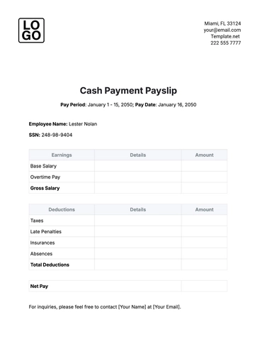 Free Cash Payment Payslip Template to Edit Online | Template.net