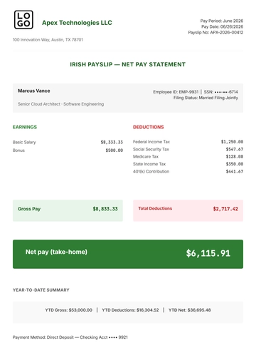 Free Irish Payslip Template & AI Payslip Maker