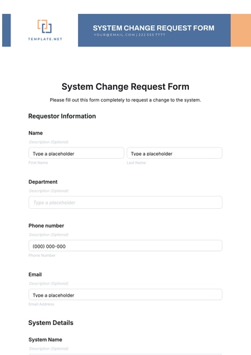 Free System Change Request Form Template to Edit Online