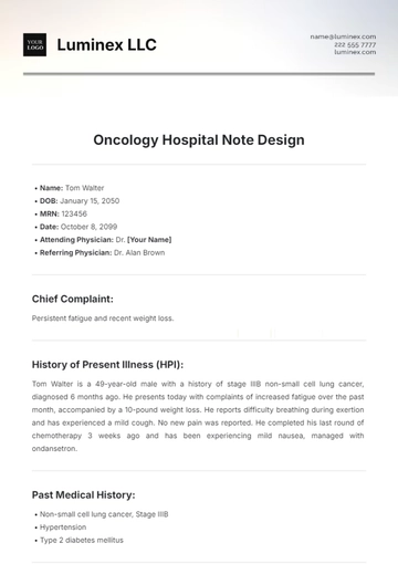 Free Oncology Hospital Note Design Template to Edit Online