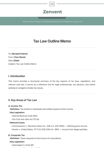 Free Tax Law Outline Memo Template to Edit Online