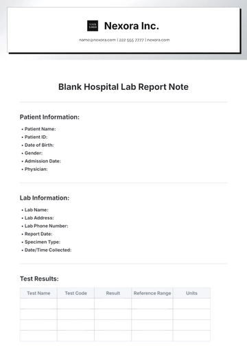 Free Blank Hospital Lab Report Note Template to Edit Online