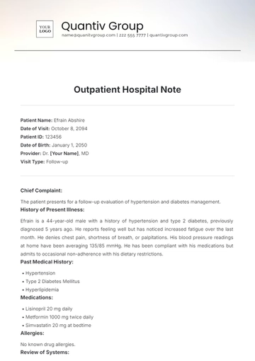Free Outpatient Hospital Note Template to Edit Online