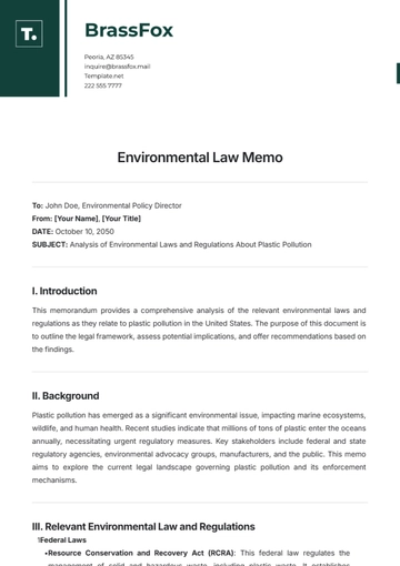 Free Environmental Law Memo Template to Edit Online