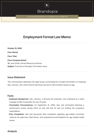 Free Employment Format  Law Memo Template to Edit Online