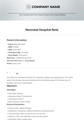 Free Neonatal Hospital Note Template to Edit Online