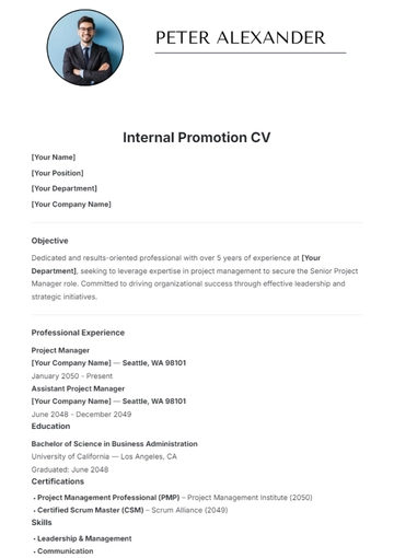 Free Internal Promotion CV Template to Edit Online
