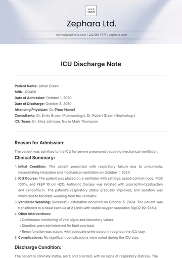 Free ICU Discharge Note Template to Edit Online