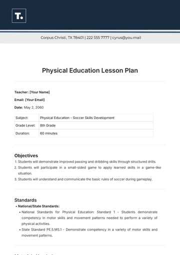 Free Physical Education Lesson Plan Template to Edit Online